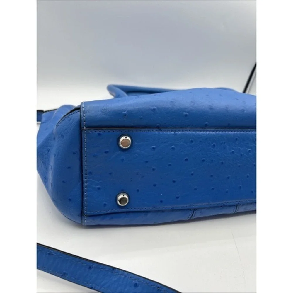 Milly Satchel Bag Women Cobalt Blue Ostrich Embossed Leather Satchel Crossbody